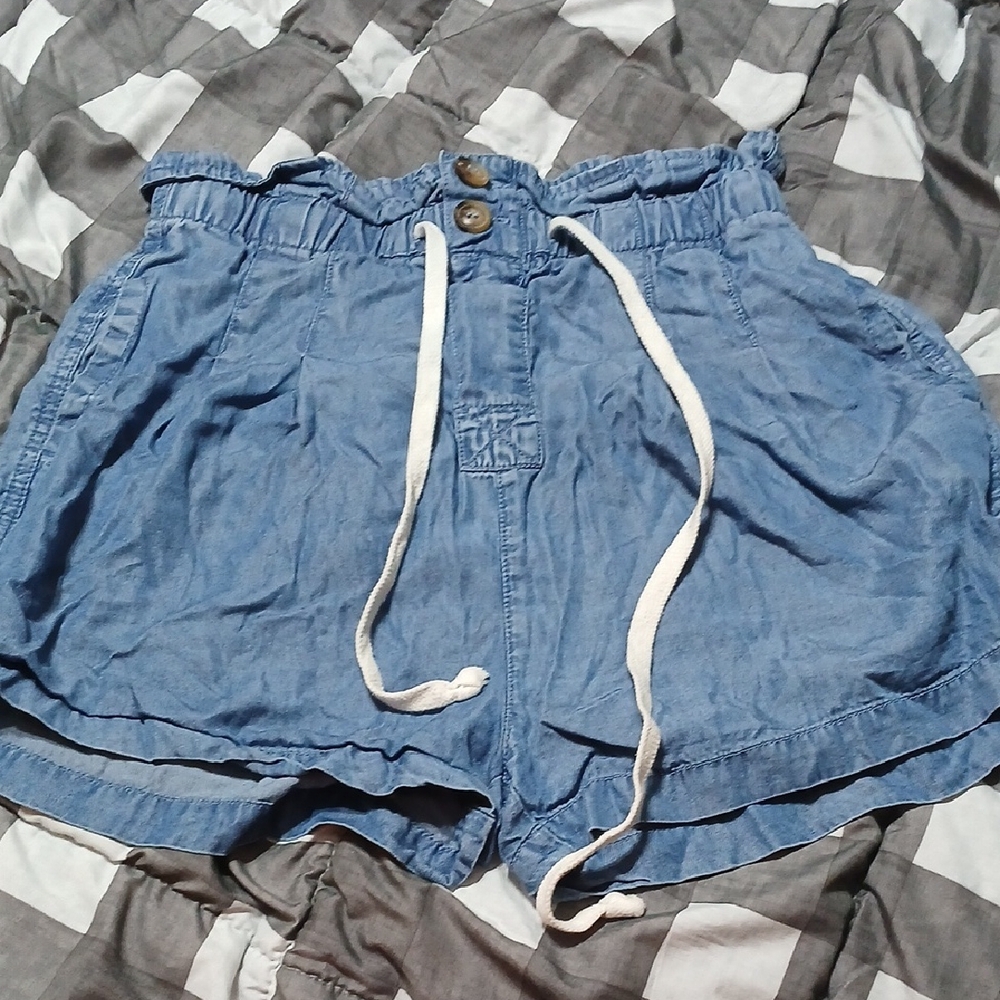 NaNa High Waist Blue Women's Shorts with Drawstring